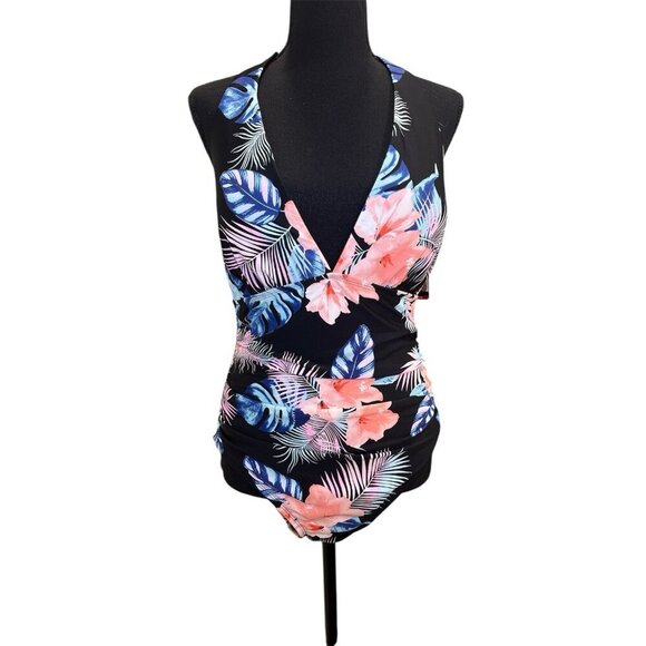 DKNY Ladies Halter Shirred Swimsuit Size XLarge Tummy Control New With Tags NWT - Picture 1 of 11
